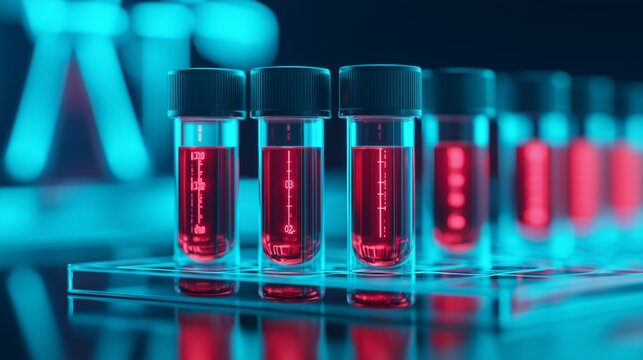 Red Liquid in Test Tubes with Blue Background