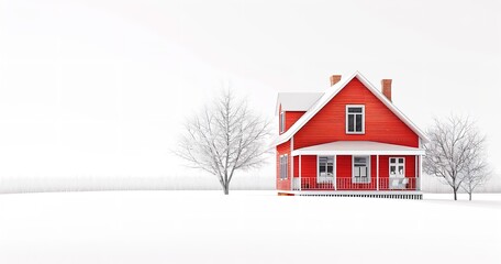 a little red house with a welcoming porch pops, radiating warmth and simplicity and creating a warm and inviting image that makes one feel at home and comfortable, Generative AI.