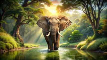 Fototapeta premium Elephant Ear Flapping in Nature - Majestic Wildlife Photography