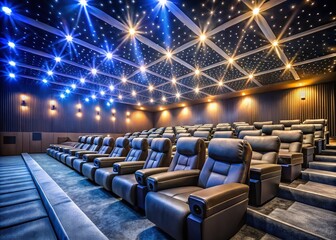 Obraz premium Empty Modern Cinema Hall with Bokeh Effect for Stunning Visuals and Relaxation