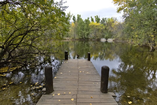 pier at the pond in the rascafria Finnish forest