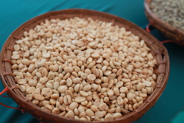 Dried coffee beans with wash dry and honey process before being roasted.