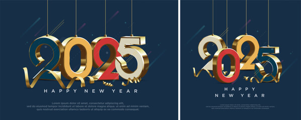 Happy New Year 2025 design with unique 3D numbers on blue background. Premium vector design for Happy New Year 2025 greetings and celebrations. © palon