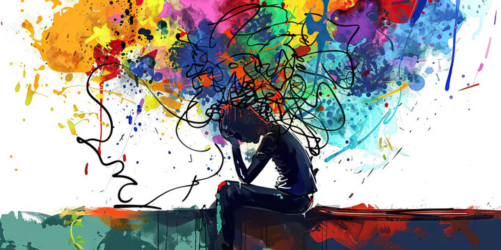 A chaotic scribble of thoughts, portraying the inner turmoil of those coping with mental illness.