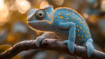 Obraz premium Chameleon Climbing on a Branch with Unique Colors
