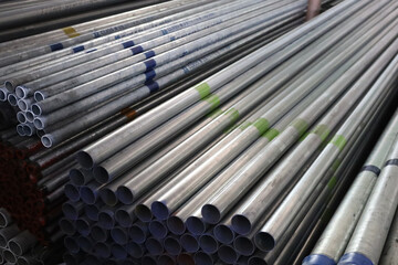 Obraz premium steel pipe product group square pipe Construction steel products such as black steel pipes, image ideas, examples of steel products.metal warehouse industry, 