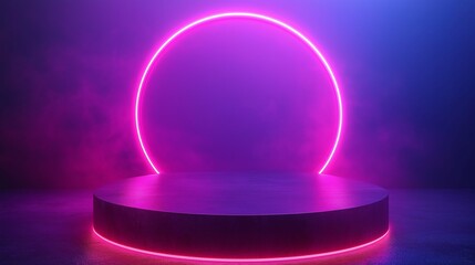 Obraz premium Round Podium with Neon Arc Light Effects