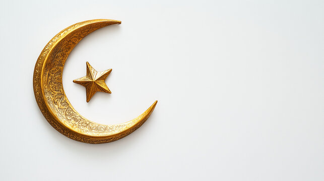 Ramadan white background banner golden crescent moon Islamic eid greeting card