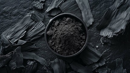 Activated Charcoal Powder on Sleek Black Surface