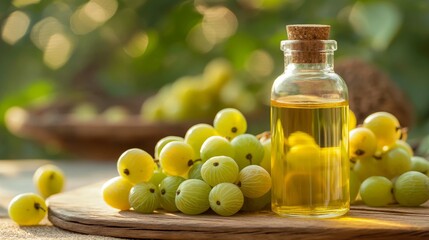Amla Extract in Bottle with Fresh Gooseberries