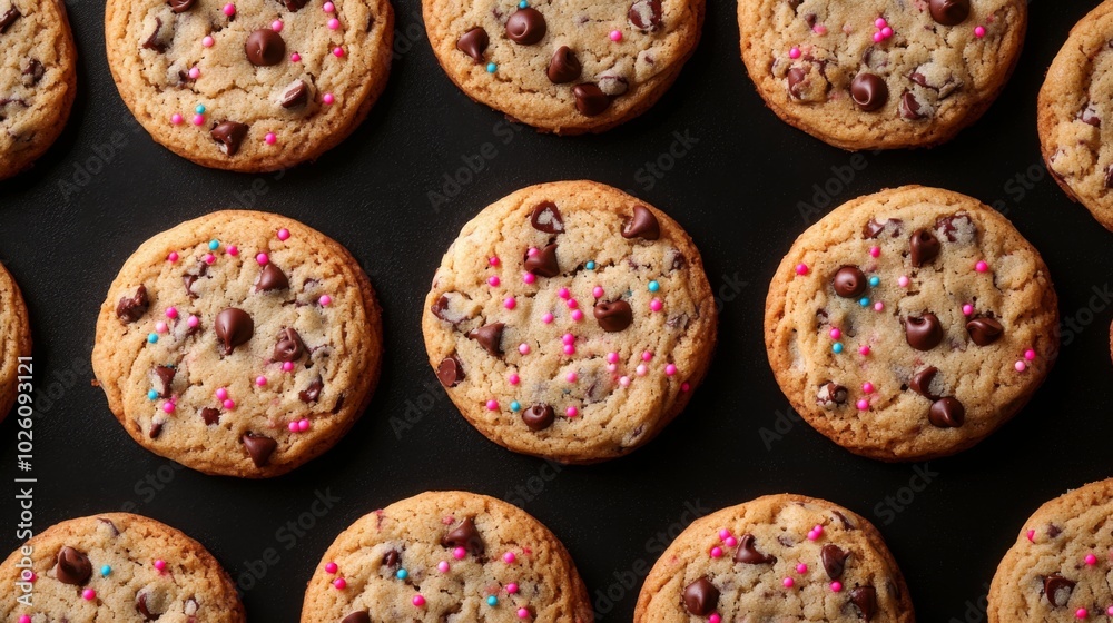 Sticker Chocolate Chip Cookies on Black Background