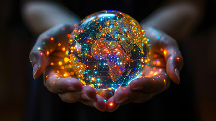 Connecting Healthcare Businessman Uses Global Globe Icon records on hand