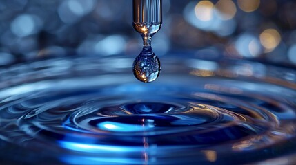 Blue Tansy Extract Dropper Over Water Surface