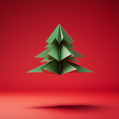 Obraz premium Origami paper Christmas tree. Minimal new year concept.