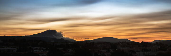 Sainte Victoire mountain in the light of an autumn morning