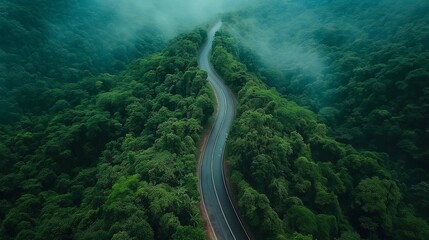 Overhead Shot of Winding Mountain Road in Green Nature