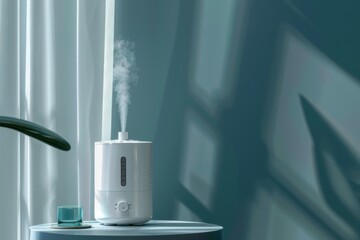 Humidifier releasing steam in a serene indoor setting with soft natural light