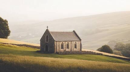 Obraz premium Serene Countryside Church in Rolling Hills