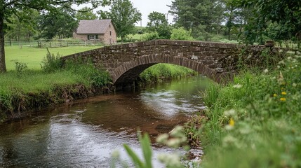Fototapeta premium Tranquil Stone Bridge Over a Serene Stream