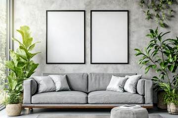 a wall in a lively home with two 7:10 black blank frame on the clean wall