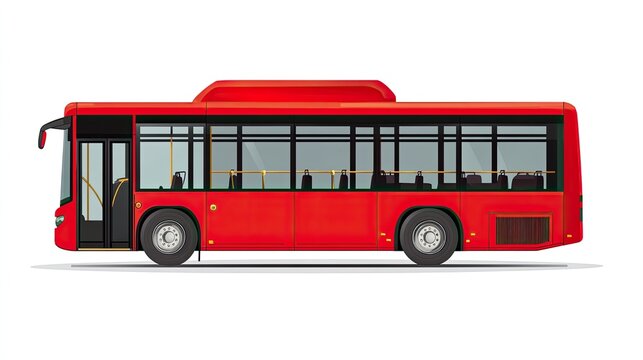 A red city bus isolated on a white background.