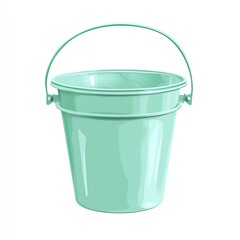Mint green plastic bucket with handle on white isolated background.