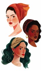 Fototapeta premium Illustration of diverse happy smiling women, women power concept