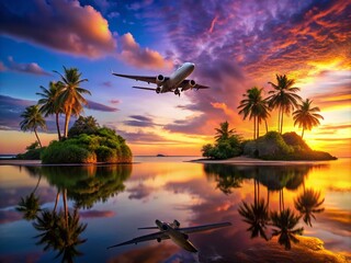 Jet Maneuvering Over Tropical Island at Dusk – Low Light Aesthetic for Stunning Visuals