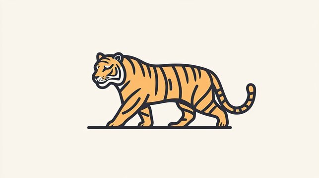 A minimalist line-drawn tiger icon, highlighting its graceful movements with simple curves and stripes.