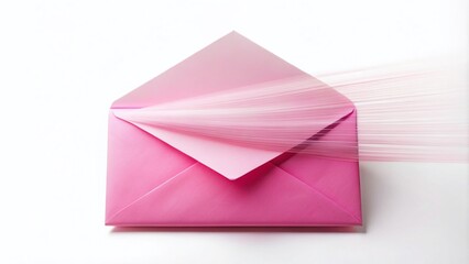 Long Exposure of Blank White Card in Pink Envelope on White Background for Stationery and Greeting Needs