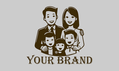 This vector illustration features an Asian family consisting of a father, mother, son, and daughter. create a comfortable and loving atmosphere. This illustration is suitable for representing the Asia
