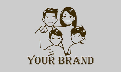 This vector illustration features an Asian family consisting of a father, mother, son, and daughter. create a comfortable and loving atmosphere. This illustration is suitable for representing the Asia