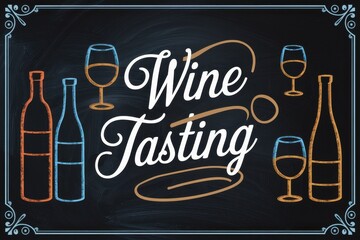 A chalkboard with a wine tasting sign and wine glasses