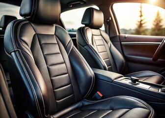 Luxurious Black Leather Car Seats in a Modern Vehicle Interior