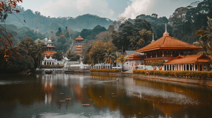 Naklejka premium Serene View of the Temple of the Tooth in Kandy