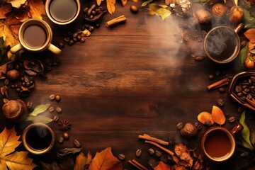 Create an autumn-themed banner for an online store selling premium tea and coffee. 