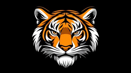 A sleek tiger head icon, with detailed fur and fierce eyes, perfect for branding or sports logos.