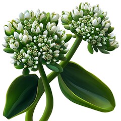 Obraz premium White Flowers with Green Leaves on White Background