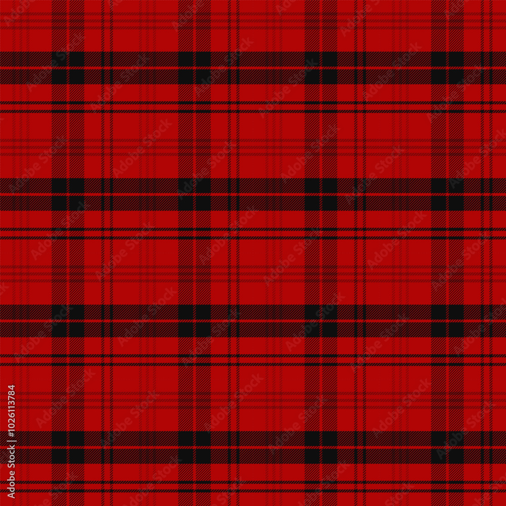 Wall mural plaid with twill weave repeat pattern.gingham seamless pattern in red and black.checkered tartan geo