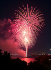 Fireworks illuminate the night sky with a vibrant display of many colors, filling the air with a sparkling sensation in the year 2025._00001_