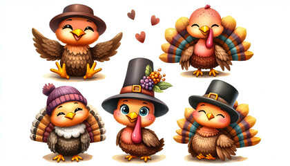 Watercolor Clipart of a Funny Turkey, isolated on a white background