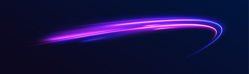Vector speed of light in space on dark background. Abstract background in blue, yellow and orange neon colors.	