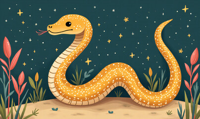 Fototapeta premium The snake is an ancient symbol associated with the astrological year, depicted in this whimsical and cozy vector artwork._00001_