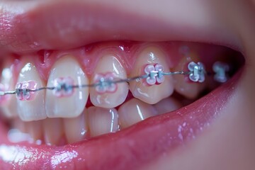 Fototapeta premium Close-up of teeth with orthodontic braces.