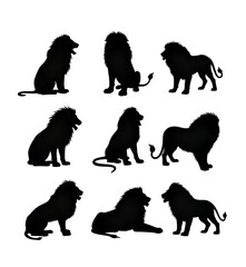Set of black silhouette lion different style illustration vector white background 