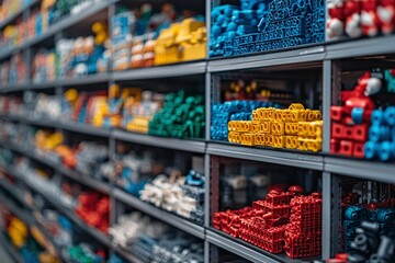Fototapeta premium Colorful Plastic Blocks Stacked on Shelves