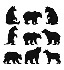 Black bear silhouette vector set premium wild animal graphic on white background 