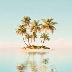 Fototapeta premium Tropical Island Paradise Palm Trees on a Pastel Dream