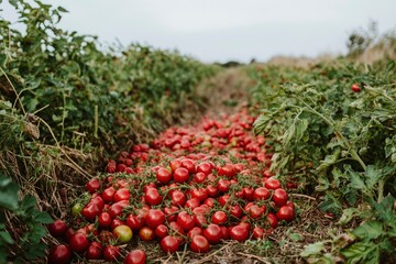 Ripe Red Tomatoes Fallen on the Ground in a Field