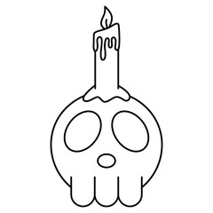 burning candle on skull. halloween decoration icon vector